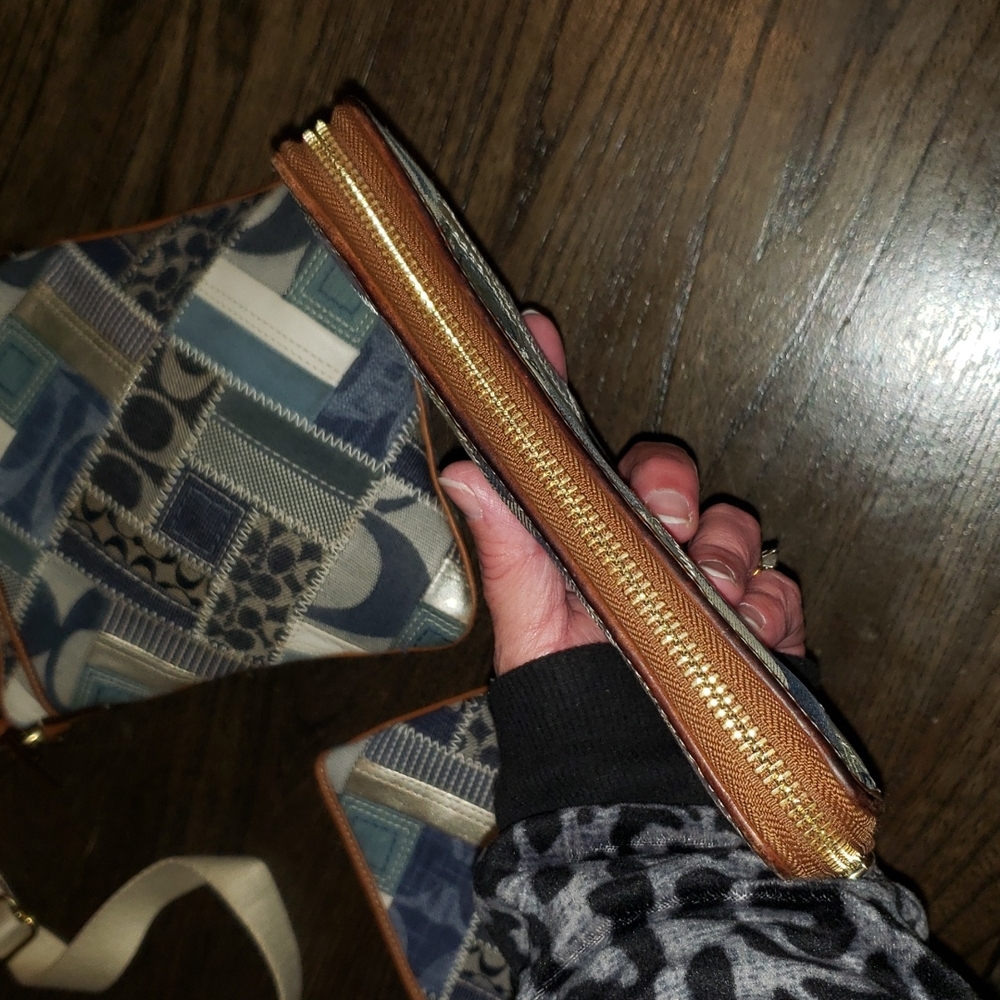 Coach Denim Patchwork Zip Around Large Wallet - image 4